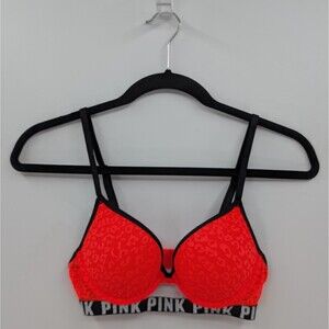 Victoria's Secret PINK Bra 32B Orange Animal Print Lace Push Up